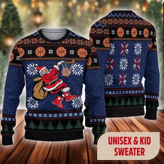 Santa Playing Basketball Shirt, Basketball Santa Ugly Christmas Shirt, Santa Xmas Shirt - Image 6