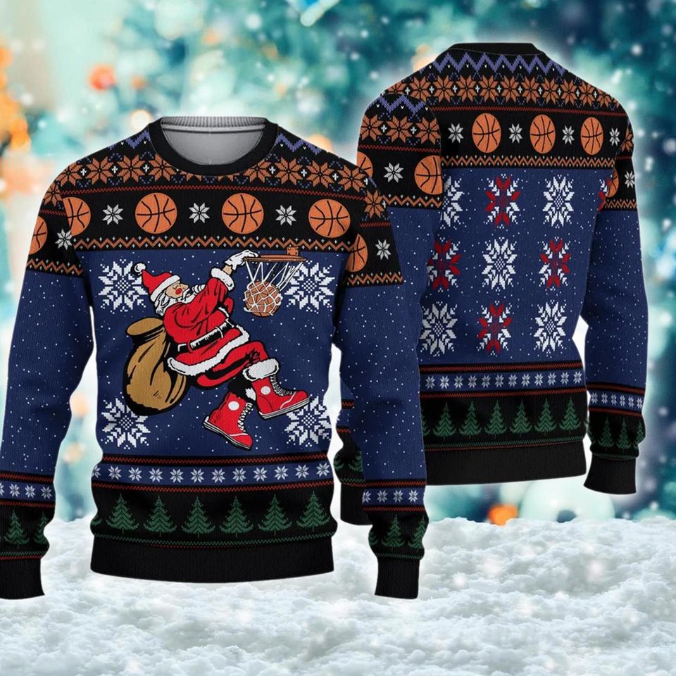 Santa Playing Basketball Shirt, Basketball Santa Ugly Christmas Shirt, Santa Xmas Shirt - Image 2