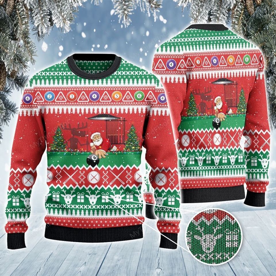 Santa Playing Billiard Christmas Gift All Over Print 3D Ugly Sweater