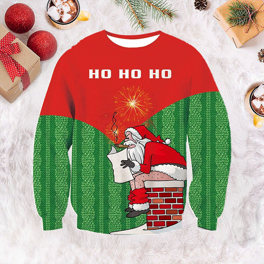Santa Pooping Chimney Ugly Christmas Sweater Women'S Cute Christmas Sweaters