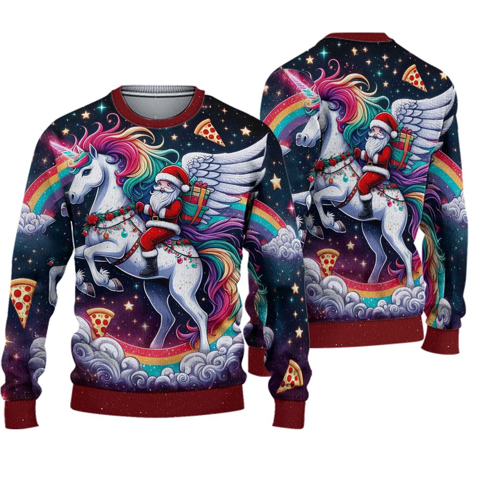 Santa Riding Unicorn Ugly Christmas Sweater