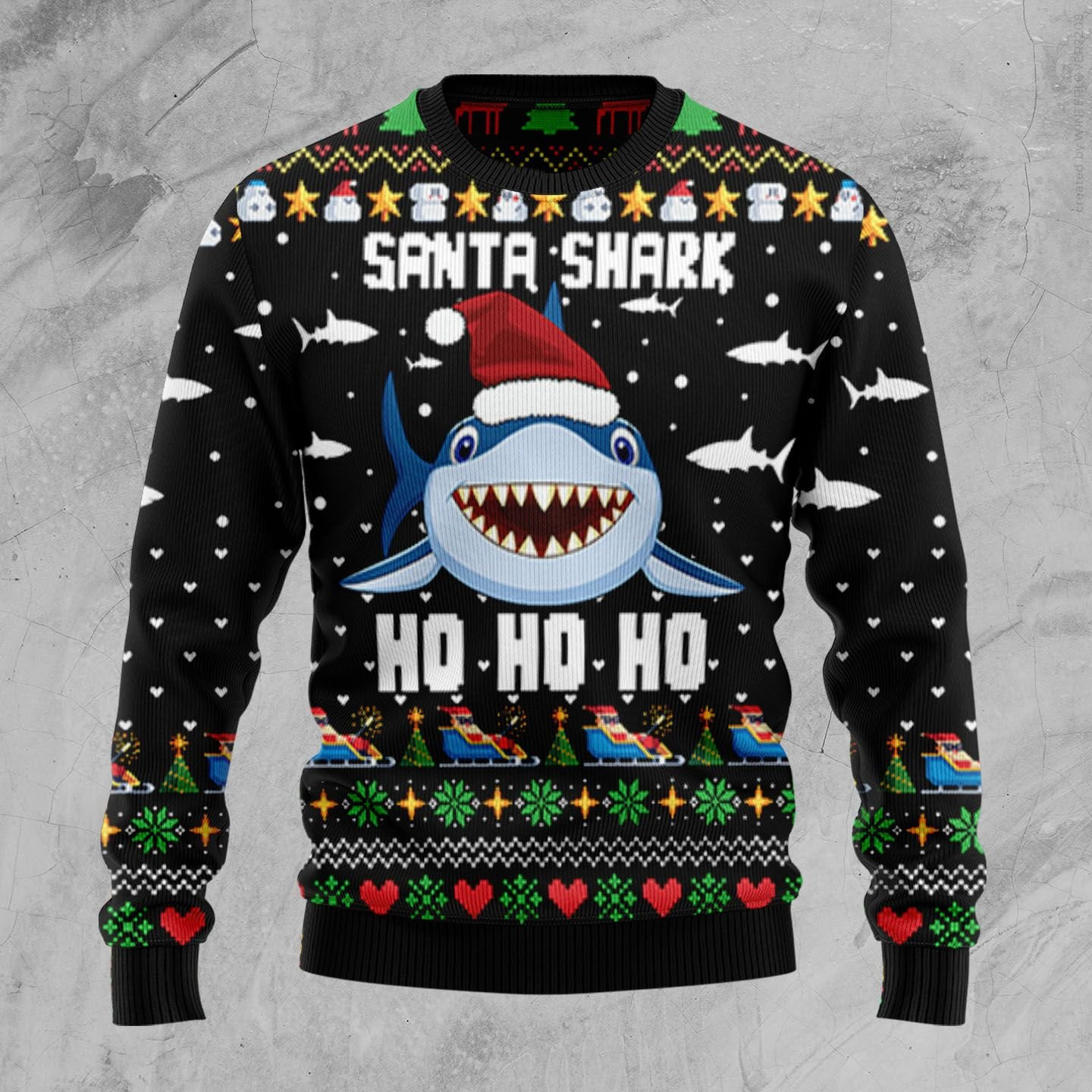 Santa Shark Ho Ho Ho Ugly Christmas Sweater Adult 3D Funny Matching for family