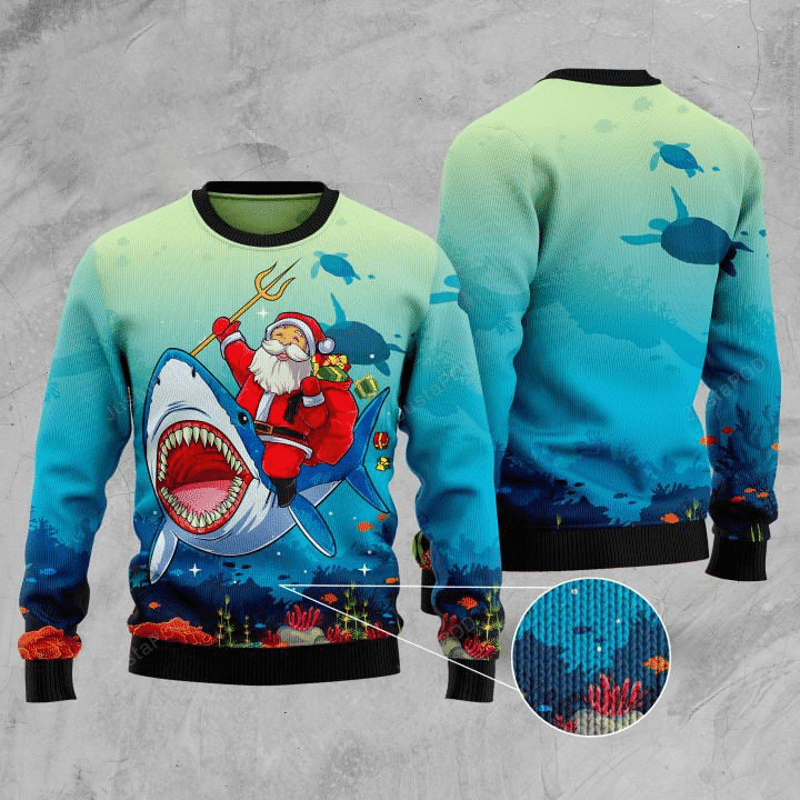 Santa Shark Ugly Christmas Sweater Adult 3D Funny Matching for family