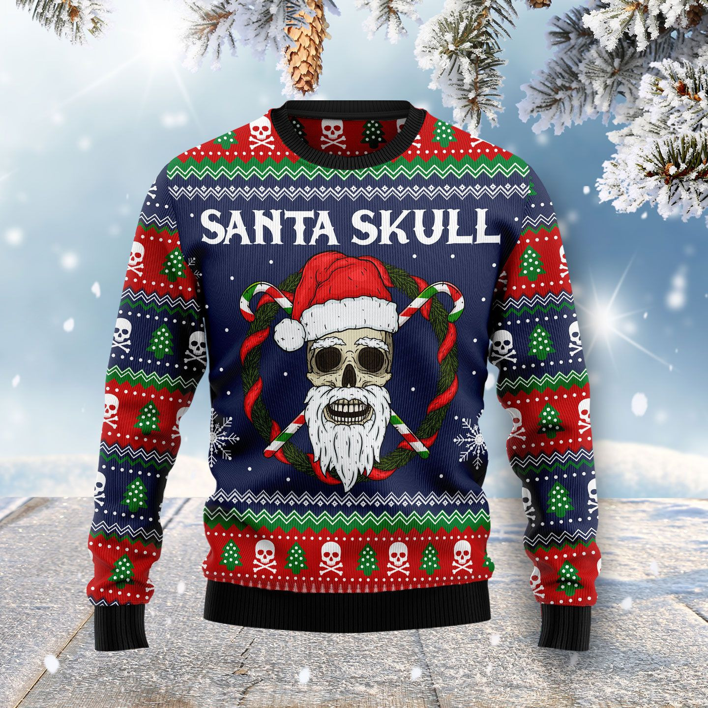 Santa Skull Ugly Christmas Sweater Adult 3D Funny Matching for family