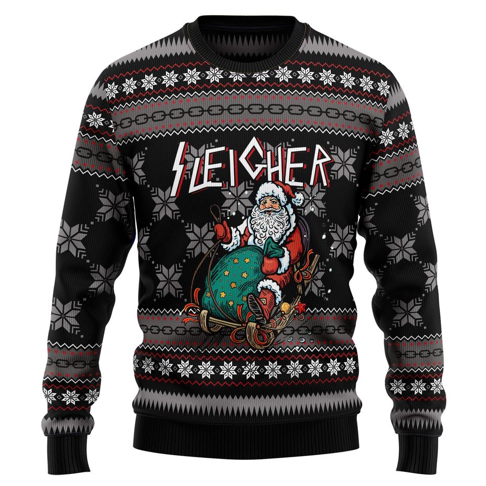 Santa Sleigher Ugly Christmas Sweater, Ugly Christmas Pattern