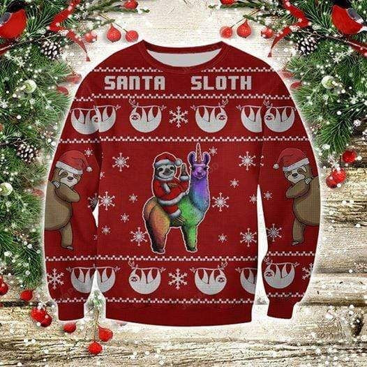Santa Sloth Ugly Christmas Sweater Adult 3D Funny Matching for family