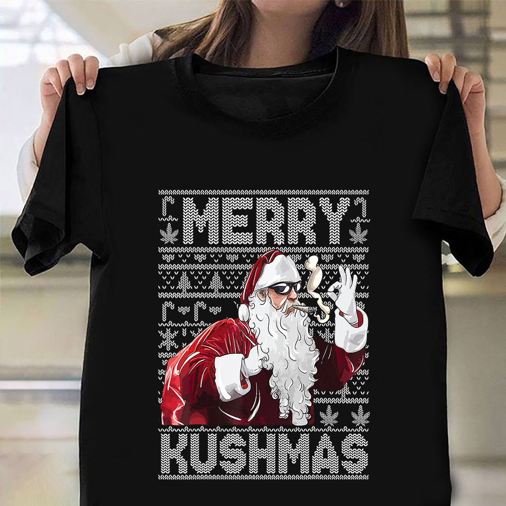 Santa Smoking Merry Kushmas Ugly Christmas Sweater T-Shirt Xmas Gift Ideas 2024