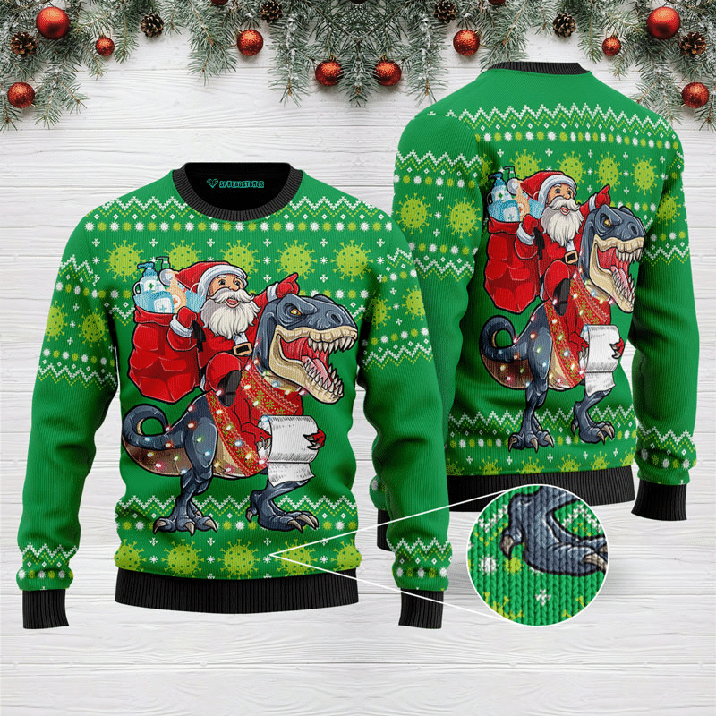 Santa Tree Rex  Ugly Christmas Sweater Adult 3D Funny Matching for family