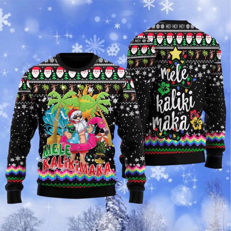 Santa Ugly Sweater, Hawaii Santa Claus Mele Kalikimaka Ugly Christmas Sweater