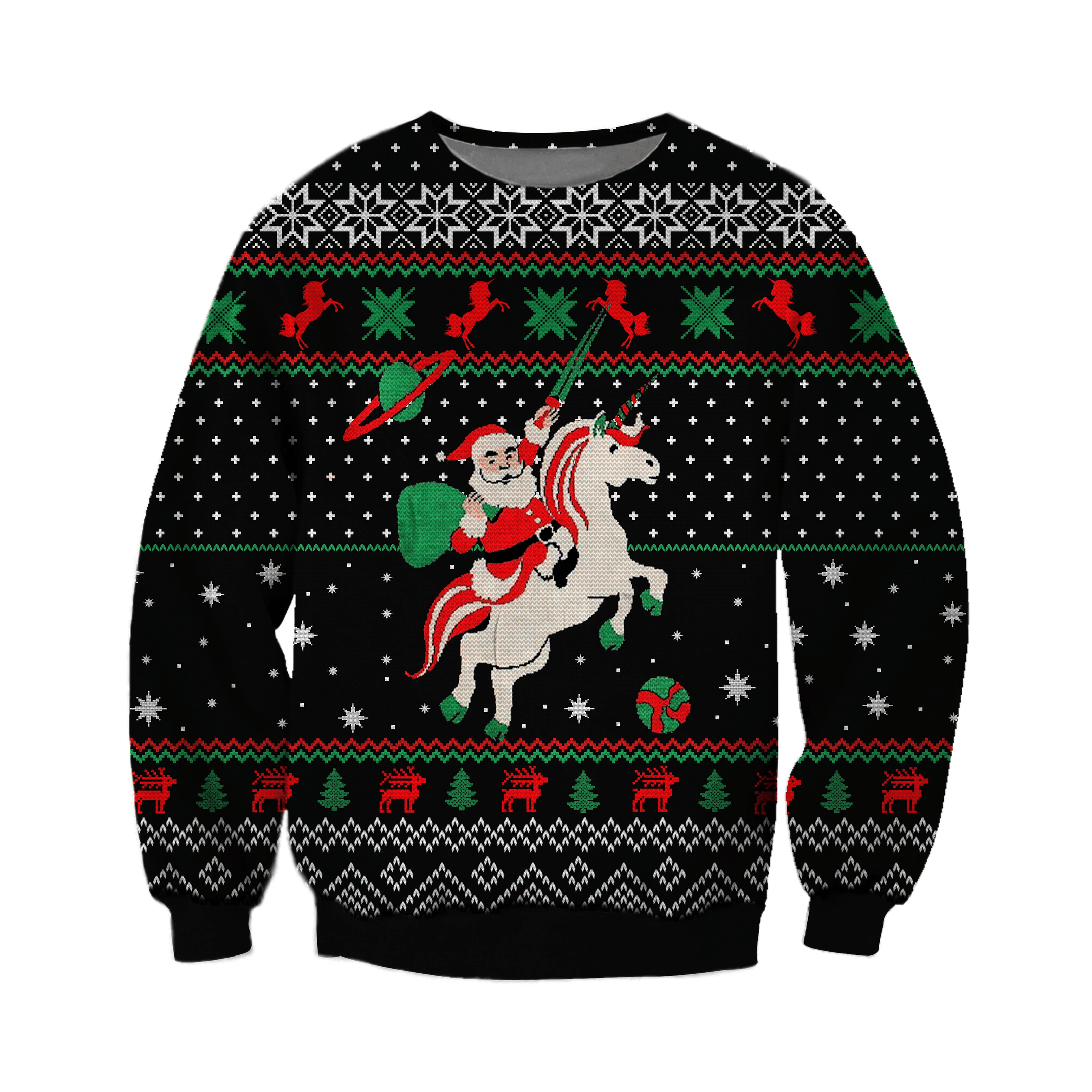 Santa Unicorn Knitting Pattern 3D Print Ugly Christmas Sweater Adult 3D Funny Matching for family - Image 2