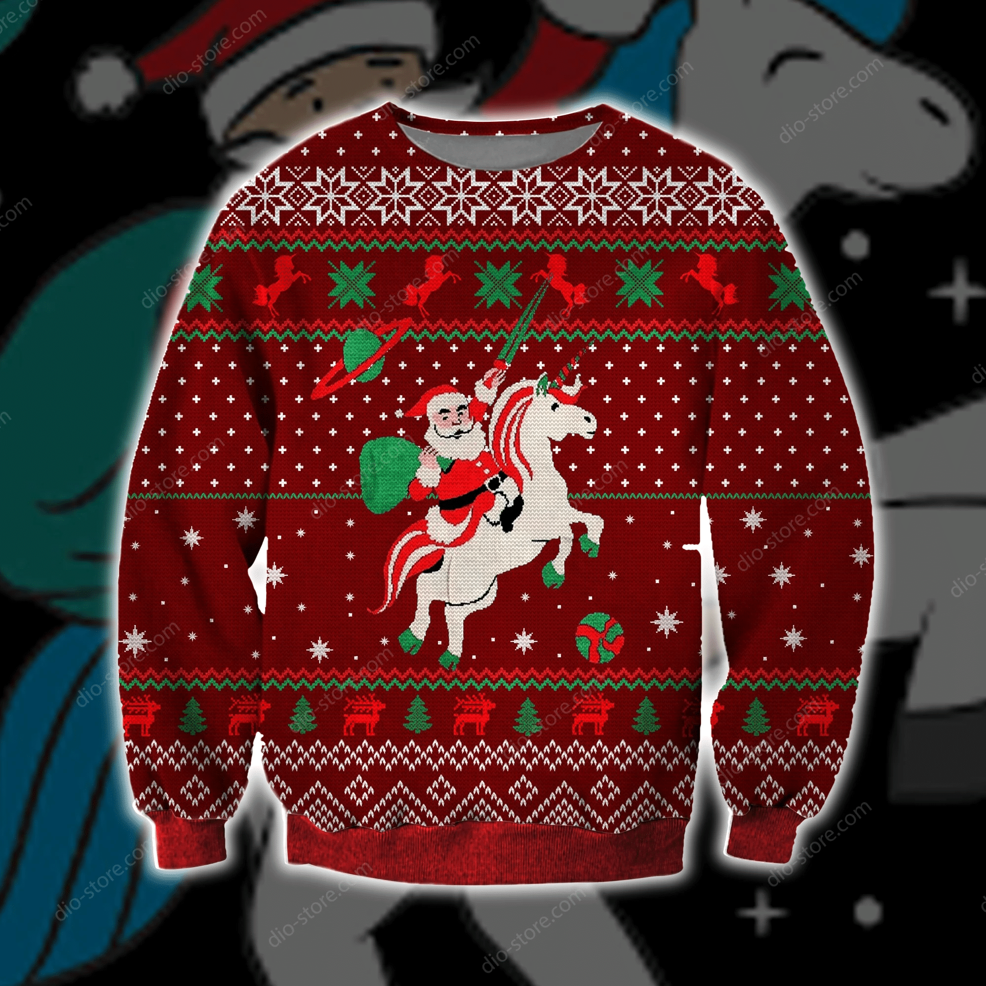 Santa Unicorn Knitting Pattern 3D Print Ugly Christmas Sweater Adult 3D Funny Matching for family