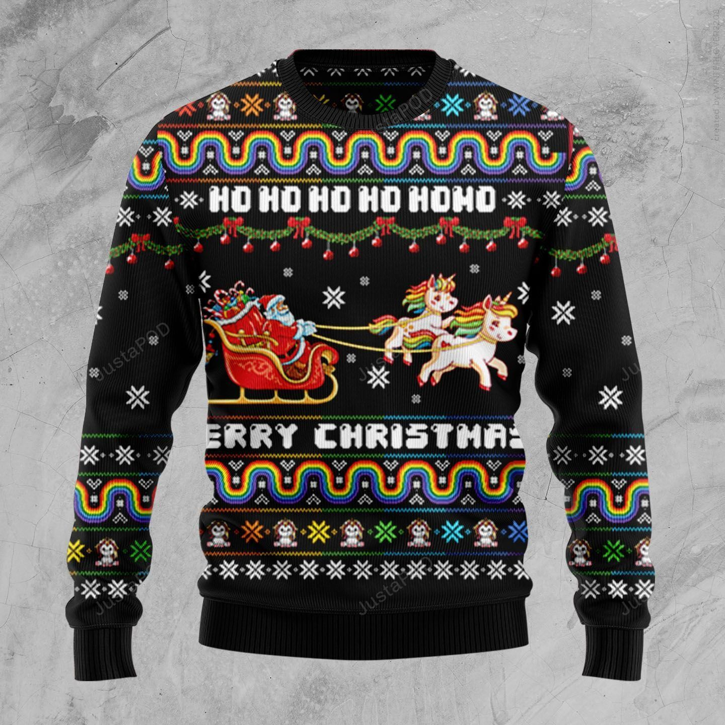 Santa Unicorn Sleigh Ugly Christmas Sweater Adult 3D Funny Matching for family