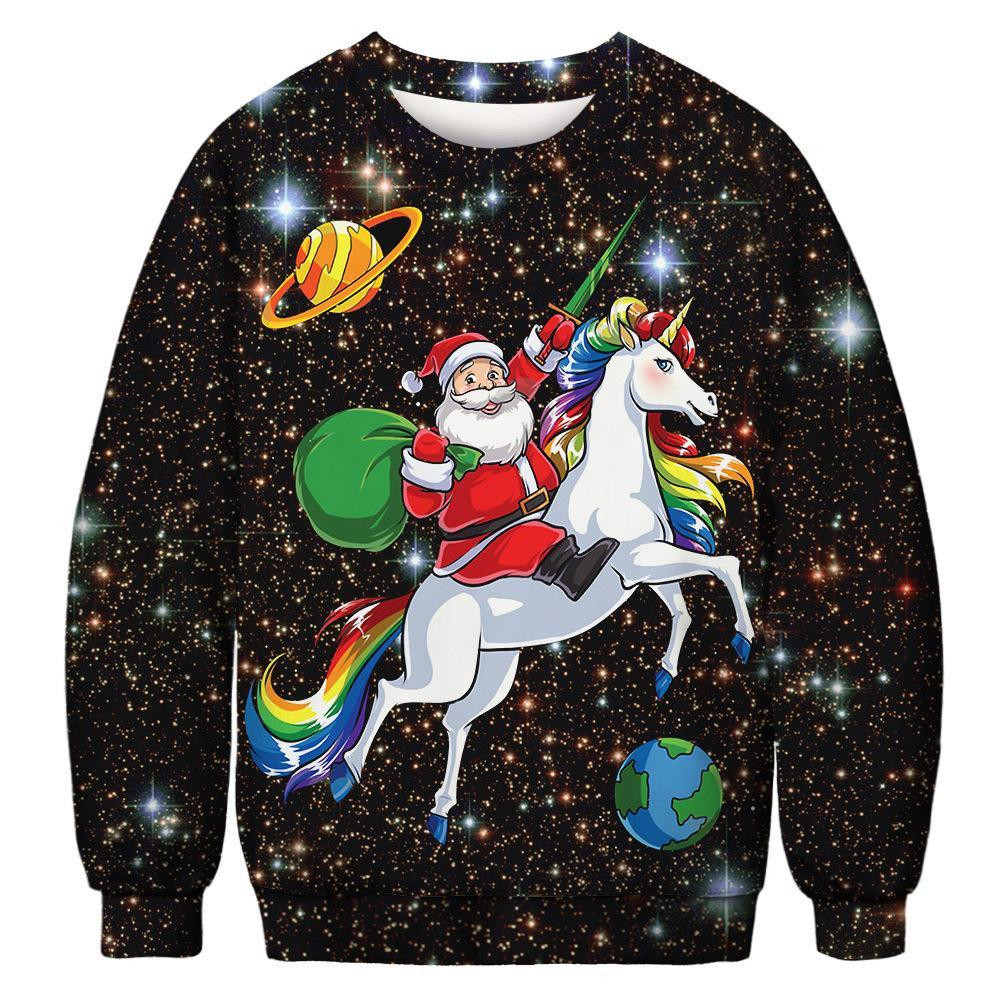 Santa Unicorn Ugly Christmas Sweater Adult 3D Funny Matching for family