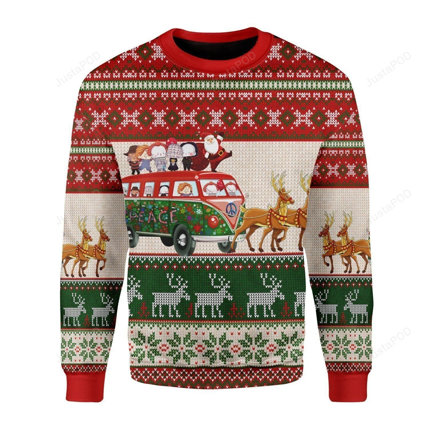 Santa With Horror Characters Ugly Christmas Sweater Adult 3D Funny Matching for family