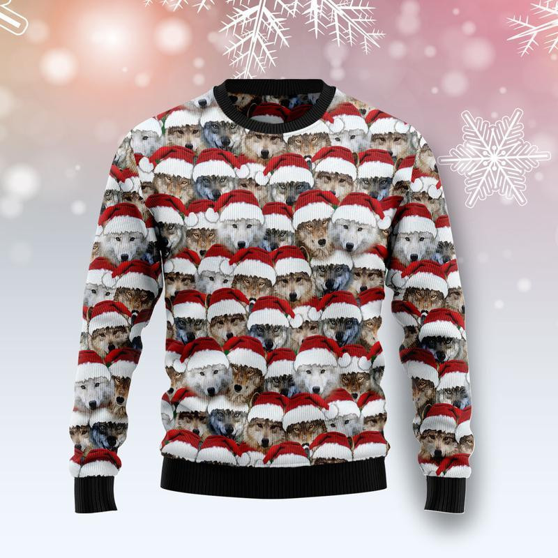 Santa Wolf Ugly Christmas Sweater Adult 3D Funny Matching for family