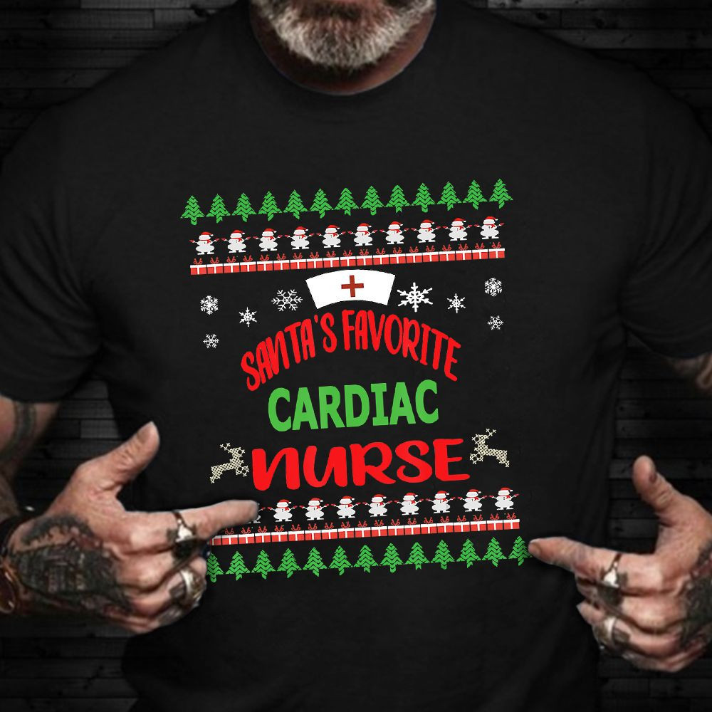 Santa's Favorite Cardiac Nurse Shirt Ugly Christmas Sweater T-shirt Nurse Practitioner Gifts - Image 2
