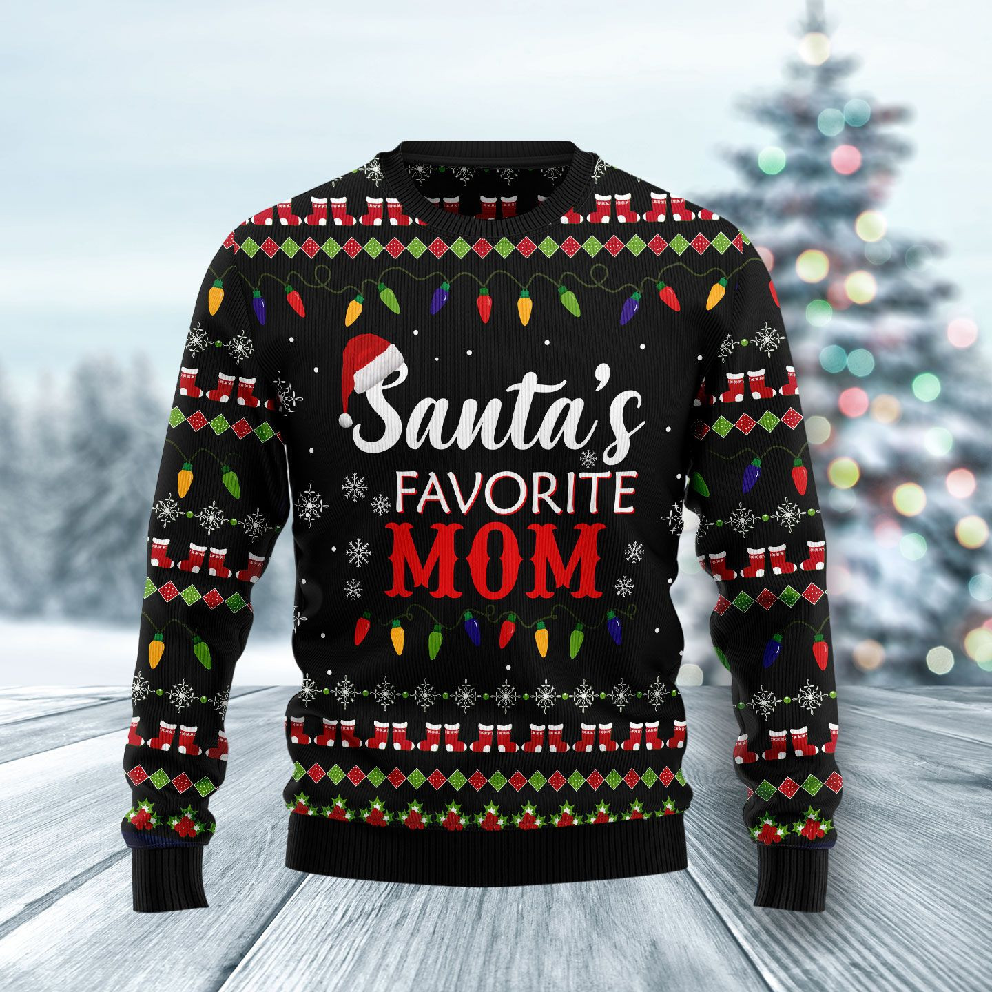 Santas Favorite Mom Ugly Christmas Sweater Adult 3D Funny Matching for family