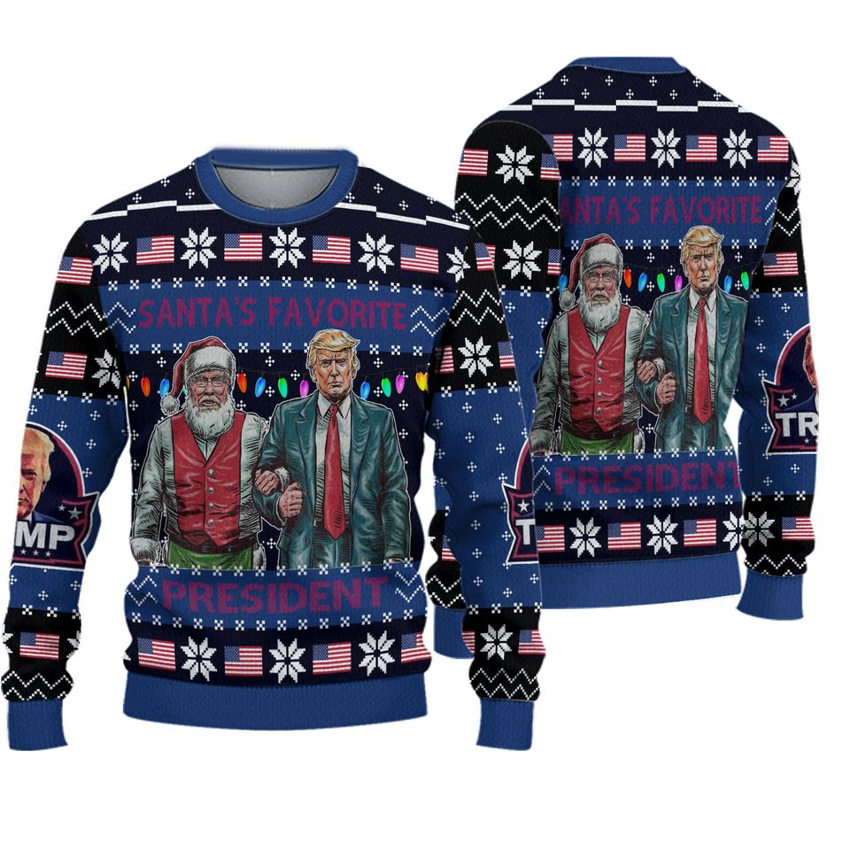 Santa's Favorite President Trump Christmas Ugly Sweater, Trump Vance Sweater