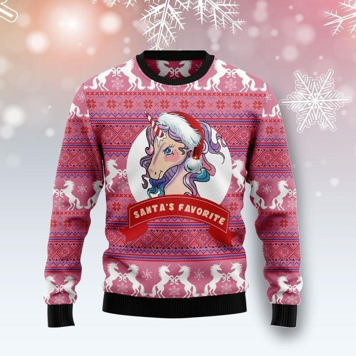 Santas Favorite Unicorn Ugly Christmas Sweater Adult 3D Funny Matching for family