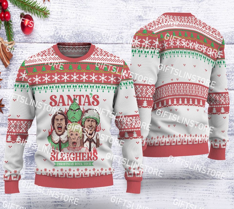 SantaS Sleighers Christmas Rock Tour Ugly Sweater