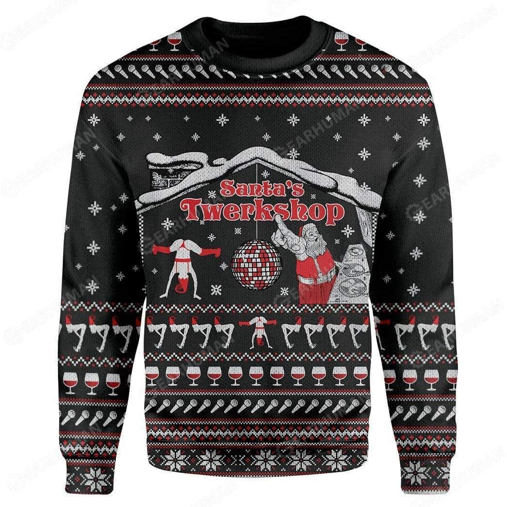 Santa'S Twerkshop Ugly Christmas Sweater Adult 3D Funny Matching for family