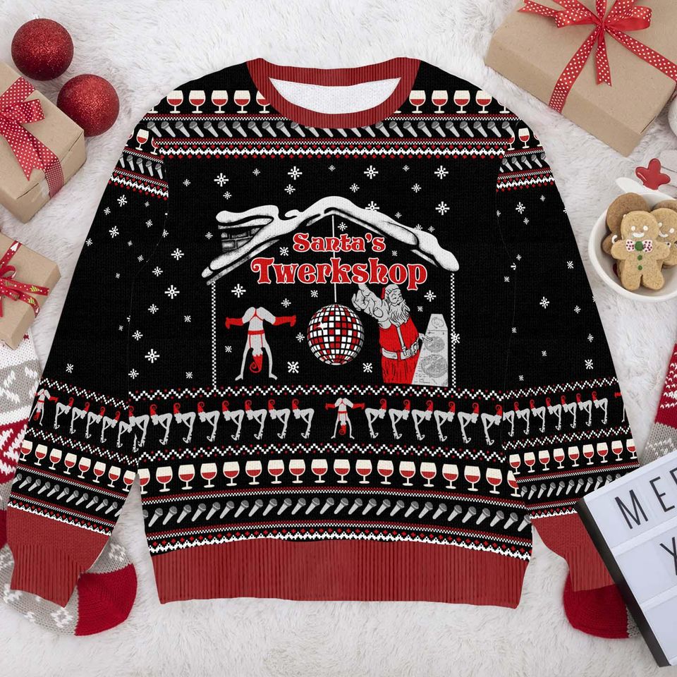 Santa's Twerkshop Ugly Christmas Sweater - Funny Holiday - Image 3