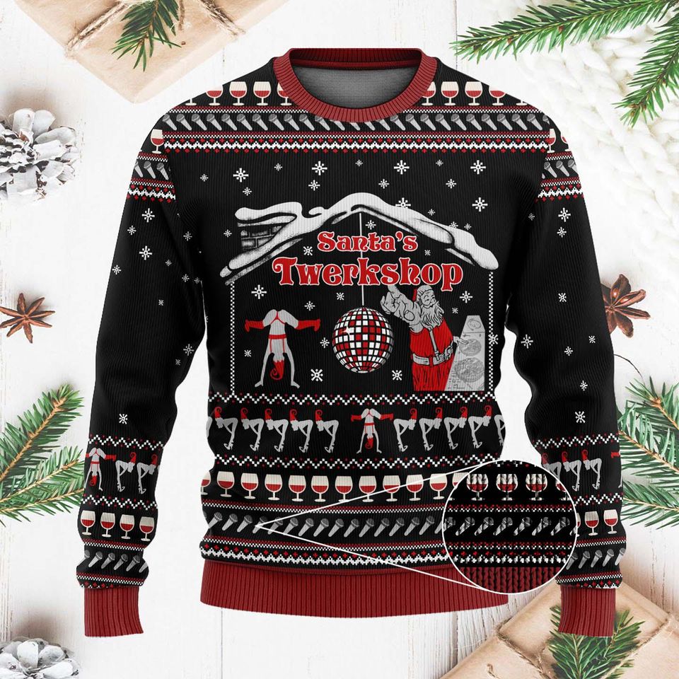 Santa's Twerkshop Ugly Christmas Sweater - Funny Holiday - Image 4