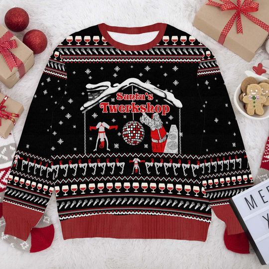 Santa's Twerkshop Ugly Christmas Sweater - Funny Holiday - Image 12