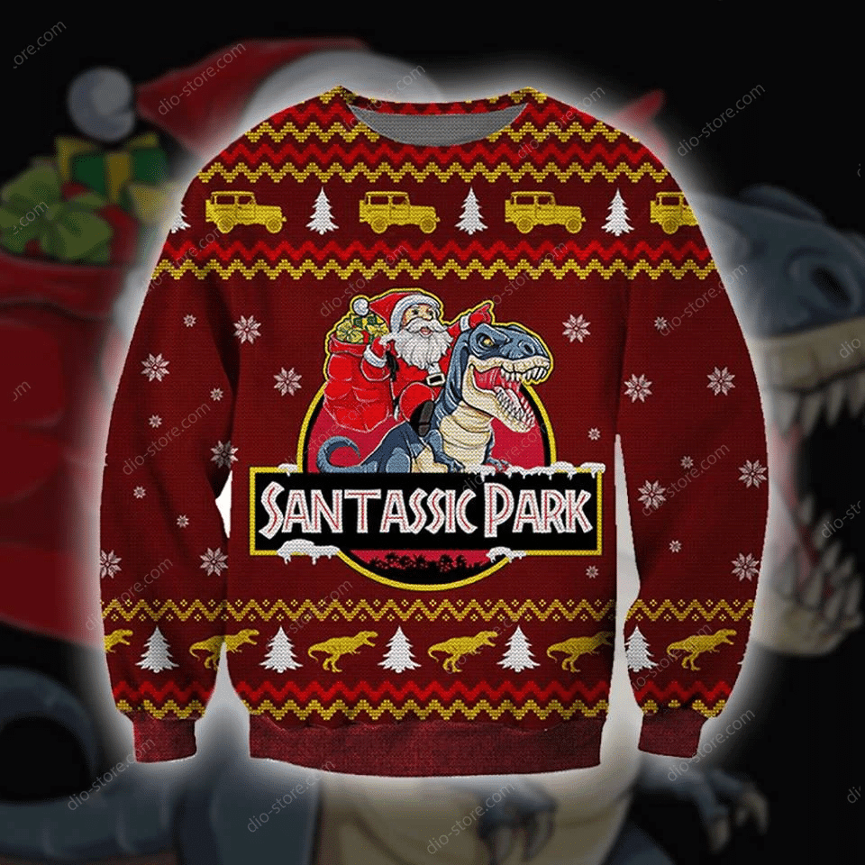 Santassic Park Knitting Pattern 3D Print Ugly Christmas Sweater Adult 3D Funny Matching for family