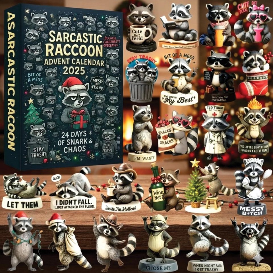 Sarcastic Raccoon Advent Calendar 2025: 24 Snarky Figurines Acrylic