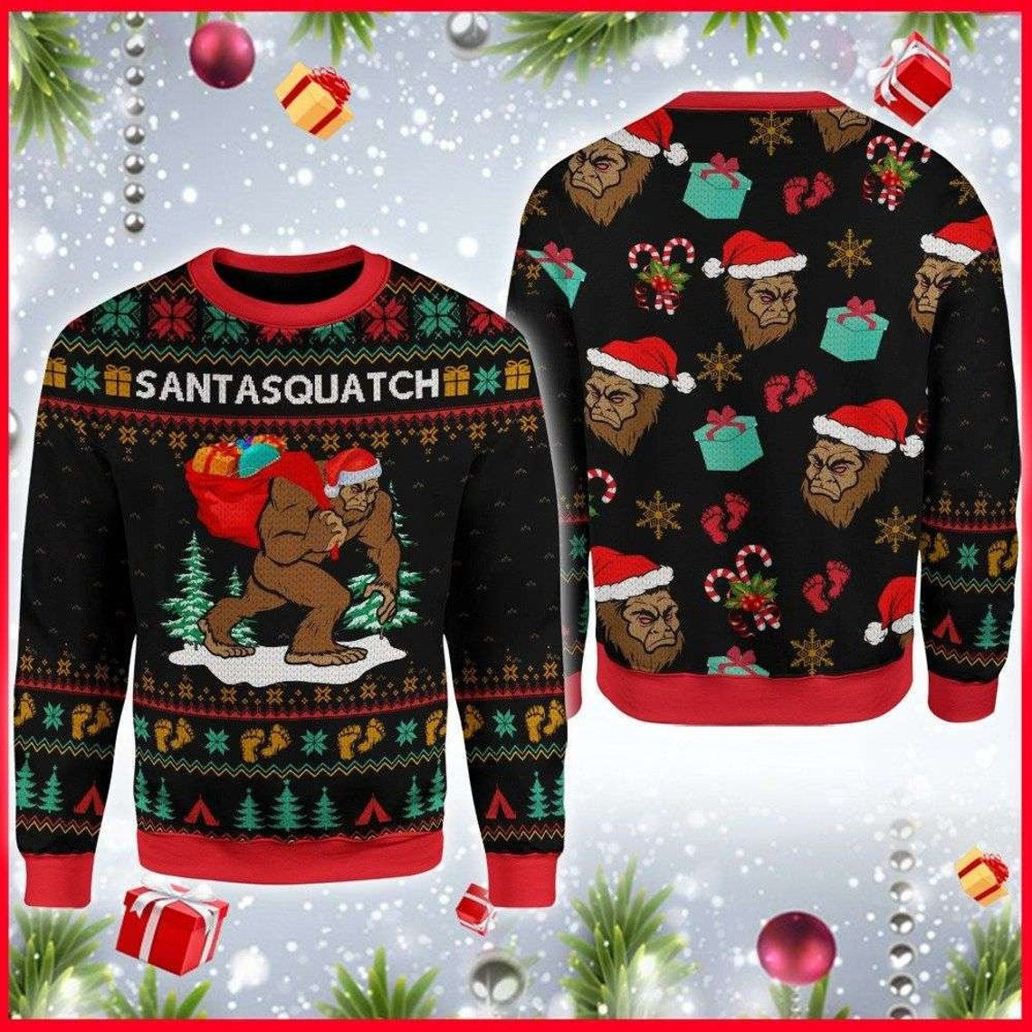 Sasquatch Camping Ugly Christmas Sweater Adult 3D Funny Matching for family