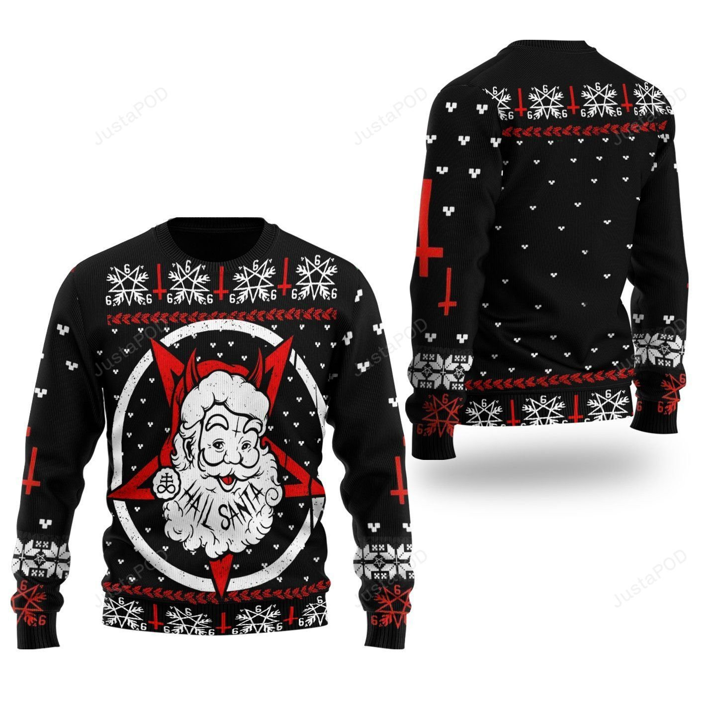 Satanic Hail Santa Ugly Christmas Sweater Adult 3D Funny Matching for family
