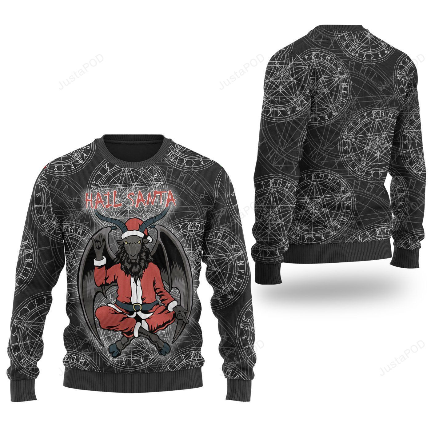 Satanic Pentagram Hail Santa Ugly Christmas Sweater Adult 3D Funny Matching for family