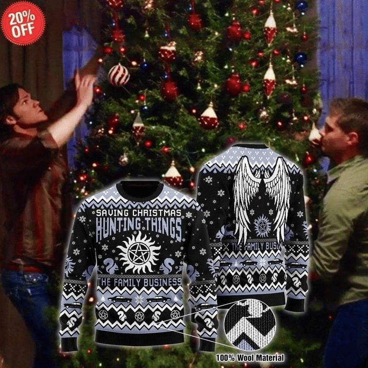 Saving Christmas Hunting Things Ugly Christmas Sweater Adult 3D Funny Matching for family