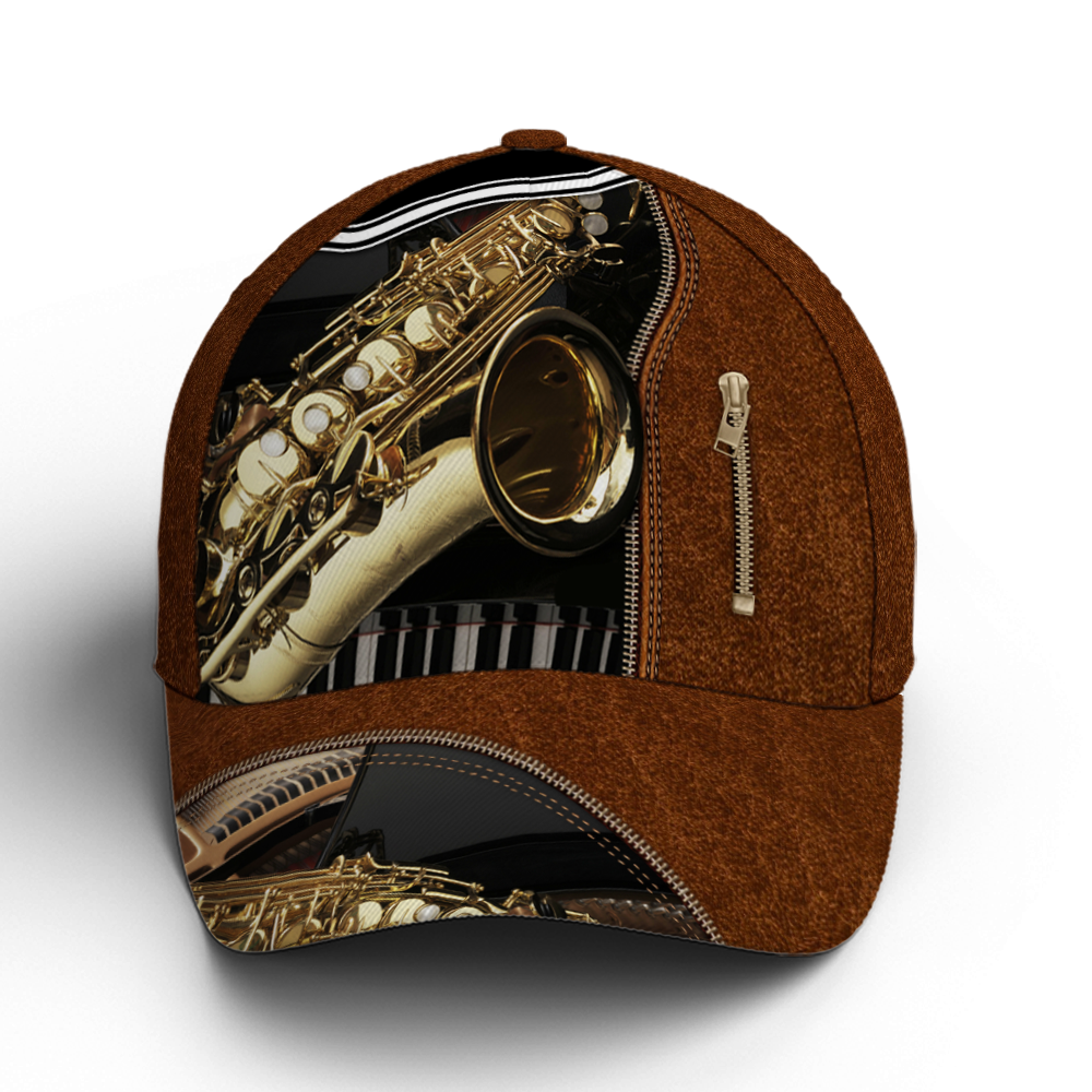 Saxophone Classic Leather Baseball Cap Trucker Hats Custom Hats Gifts For Men & Women