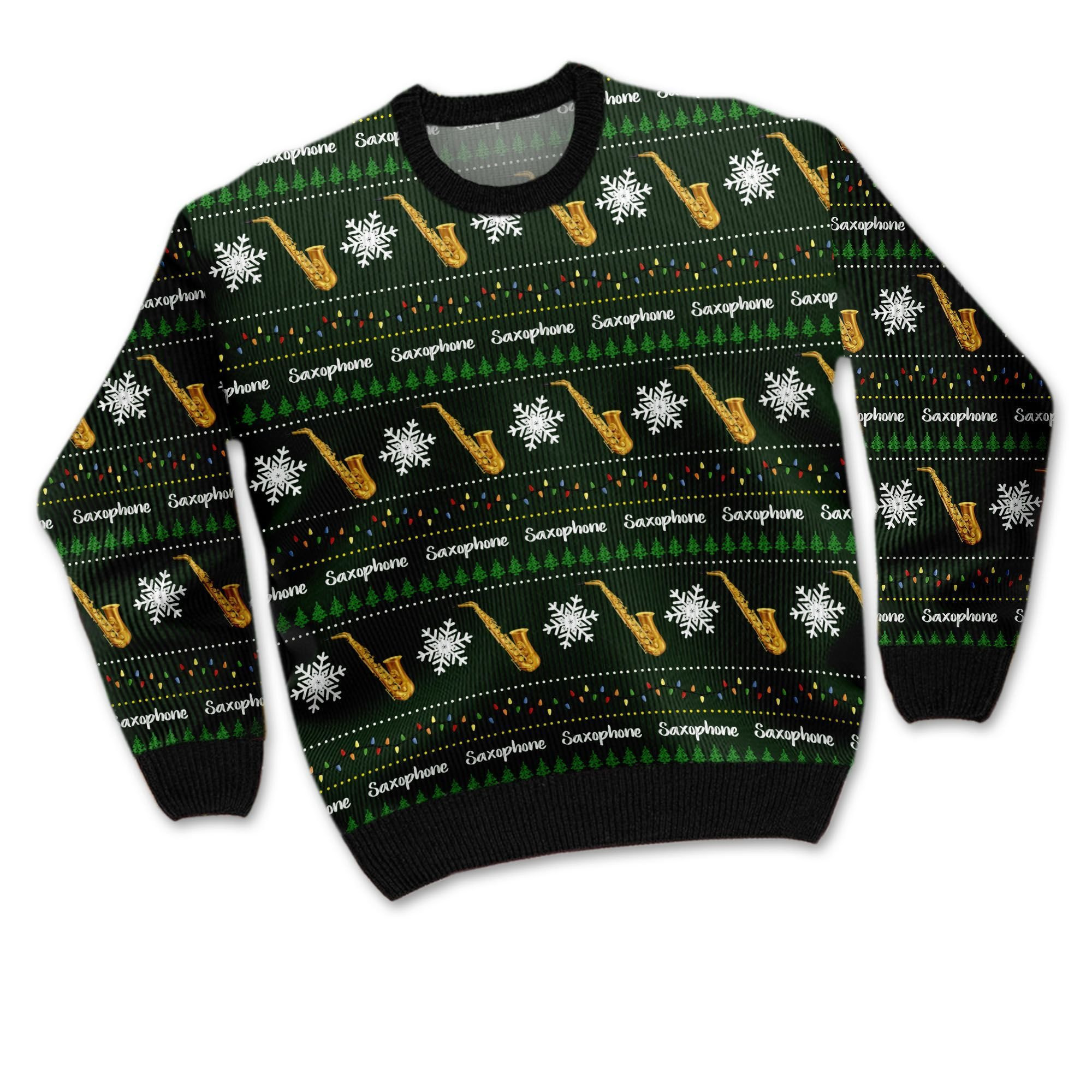 Saxophone Snowflakes Image Noel Pattern Ugly Christmas Sweater Adult 3D Funny Matching for family - Image 4