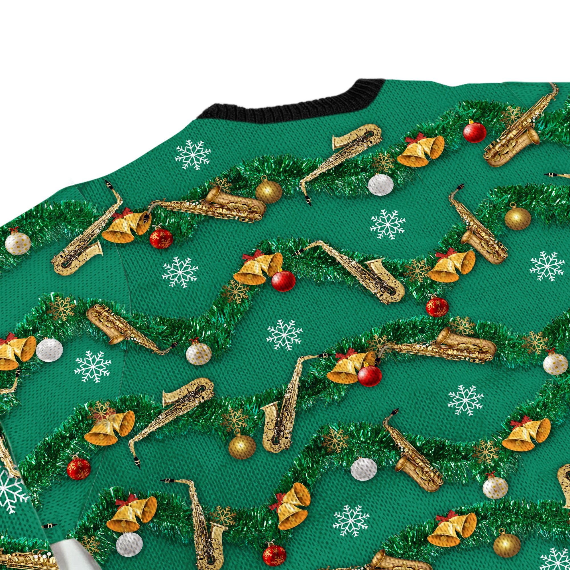 Saxophones Tinsel Christmas Decoration For Sax Players And Instrument Lovers Ugly Christmas Sweater Adult 3D Funny Matching for family - Image 5
