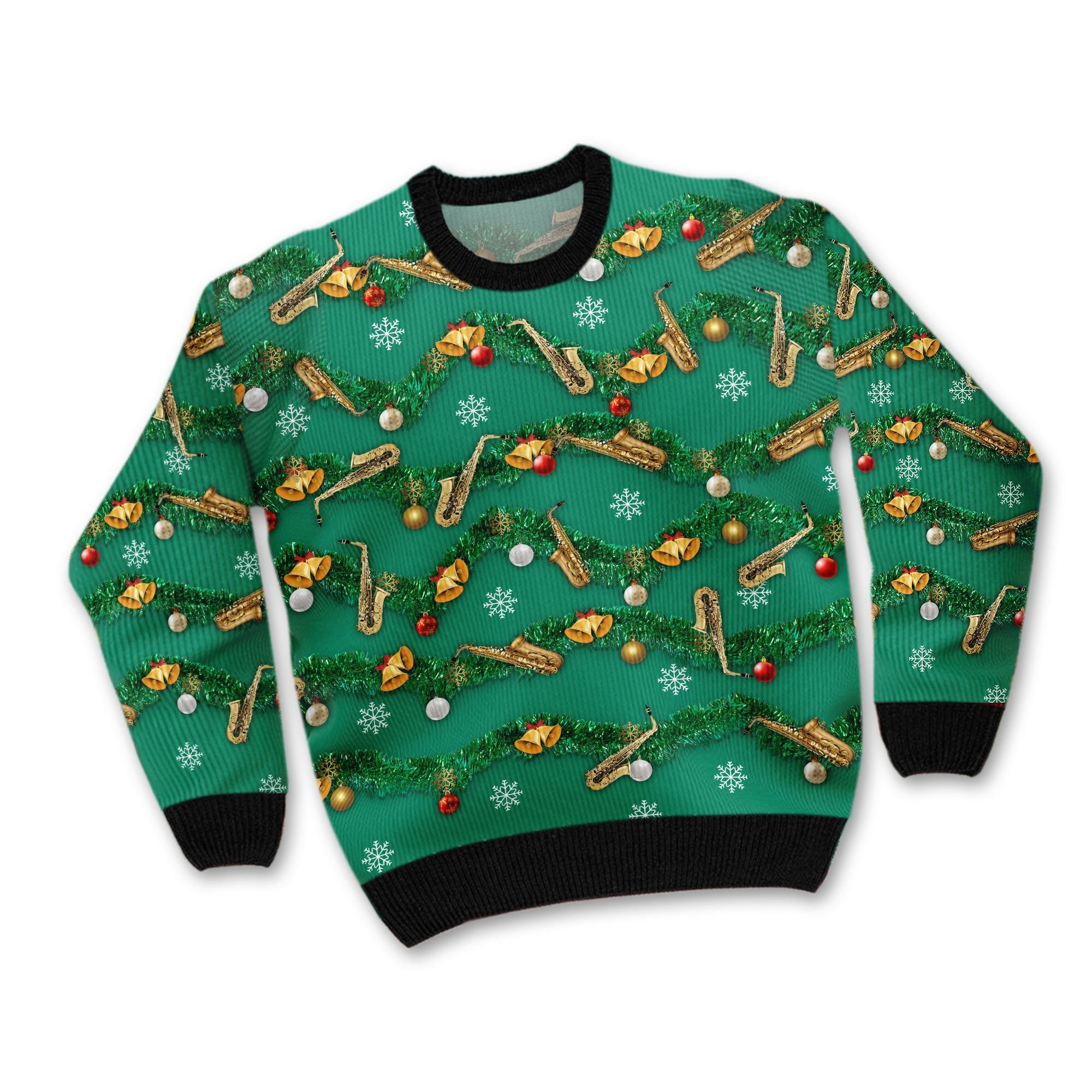 Saxophones Tinsel Christmas Decoration For Sax Players And Instrument Lovers Ugly Christmas Sweater Adult 3D Funny Matching for family - Image 2