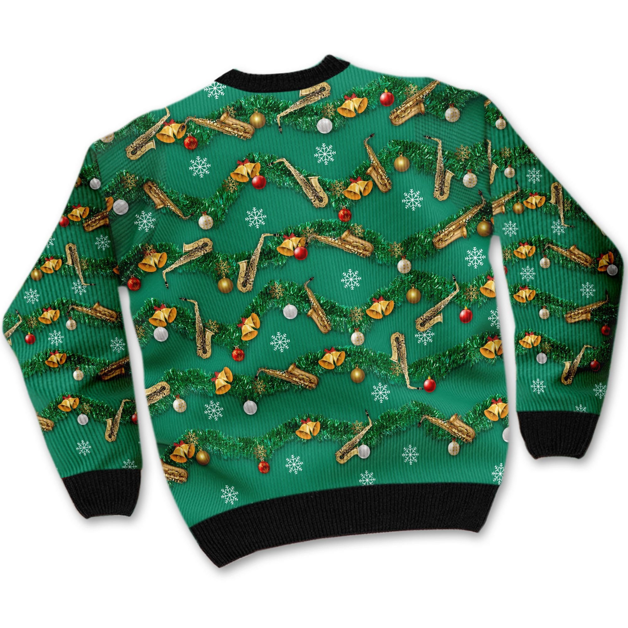 Saxophones Tinsel Christmas Decoration For Sax Players And Instrument Lovers Ugly Christmas Sweater Adult 3D Funny Matching for family - Image 3