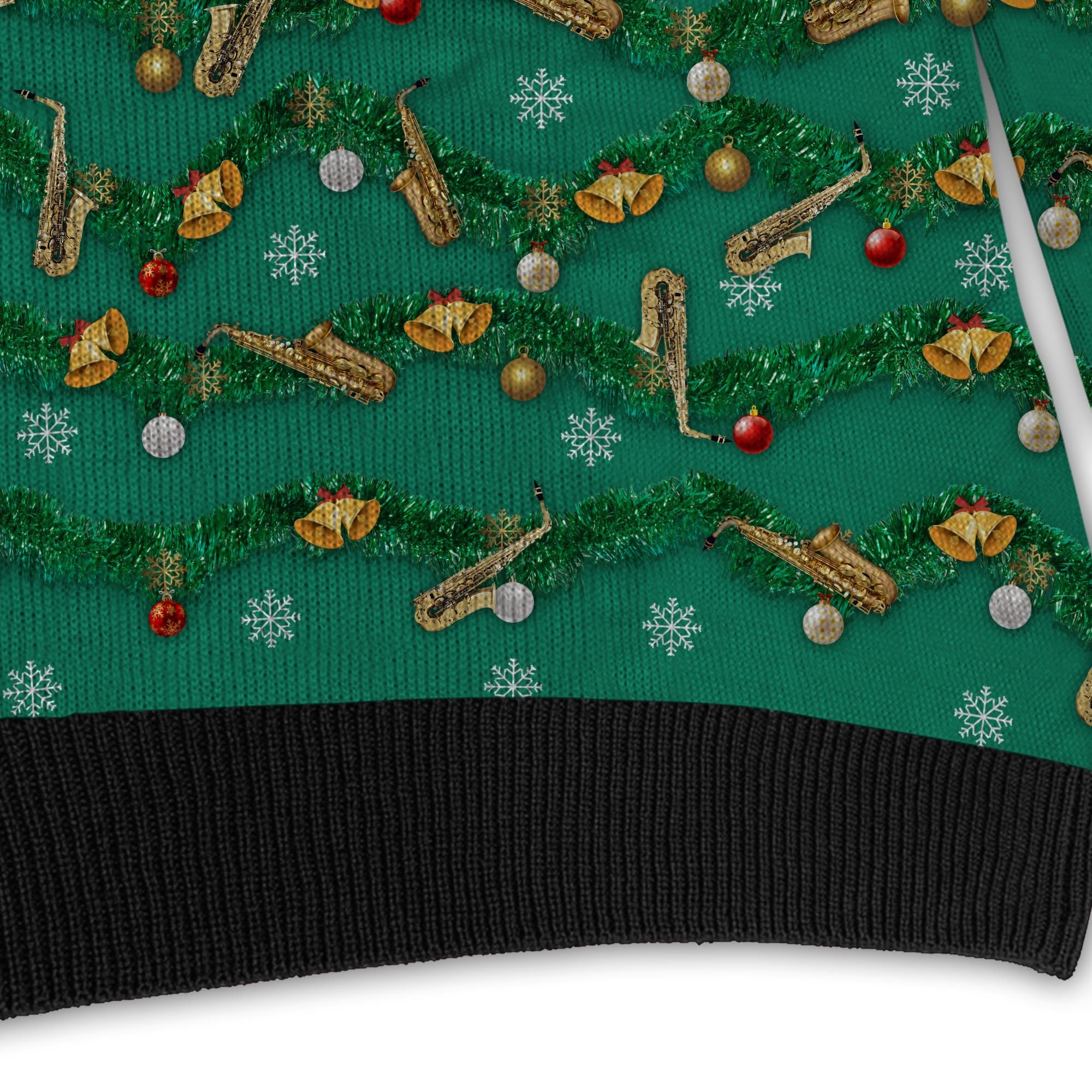Saxophones Tinsel Christmas Decoration For Sax Players And Instrument Lovers Ugly Christmas Sweater Adult 3D Funny Matching for family - Image 4