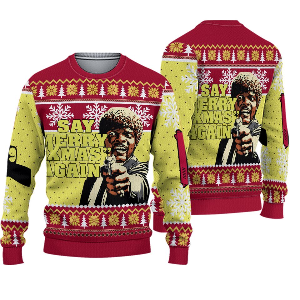 Say Merry Xmas Again 3D Sweater, 90s US Movie Ugly Christmas Sweater