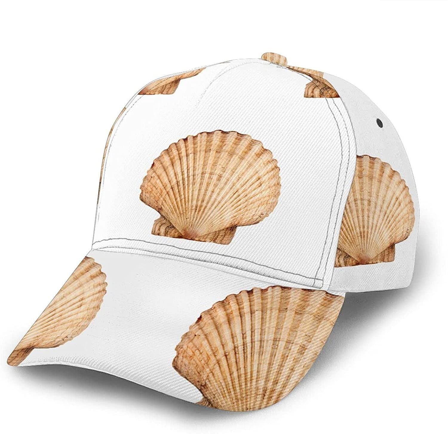 Scallop Seashell Print Classic Baseball 3D Cap Adjustable Twill Sports Dad Hats for Unisex Trucker Hats Custom Hats Gifts For Men & Women