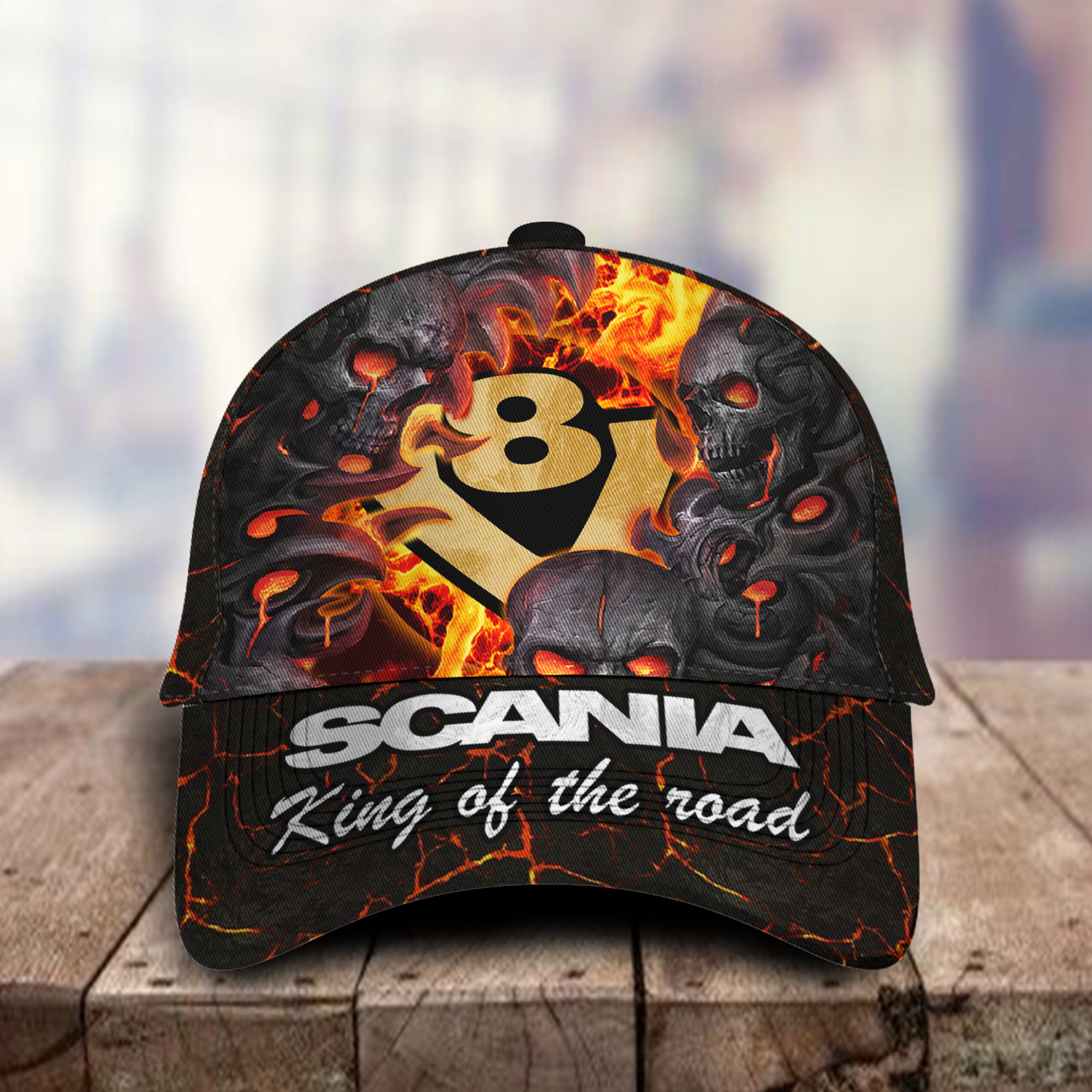 Scania V8 3D Classic Cap Skull Fire Car Motor Brand Hats Trucker Hats Custom Hats Gifts For Men & Women