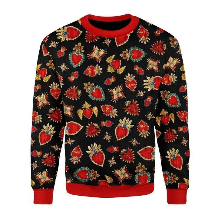 Scared Heart Ugly Christmas Sweater Adult 3D Funny Matching for family