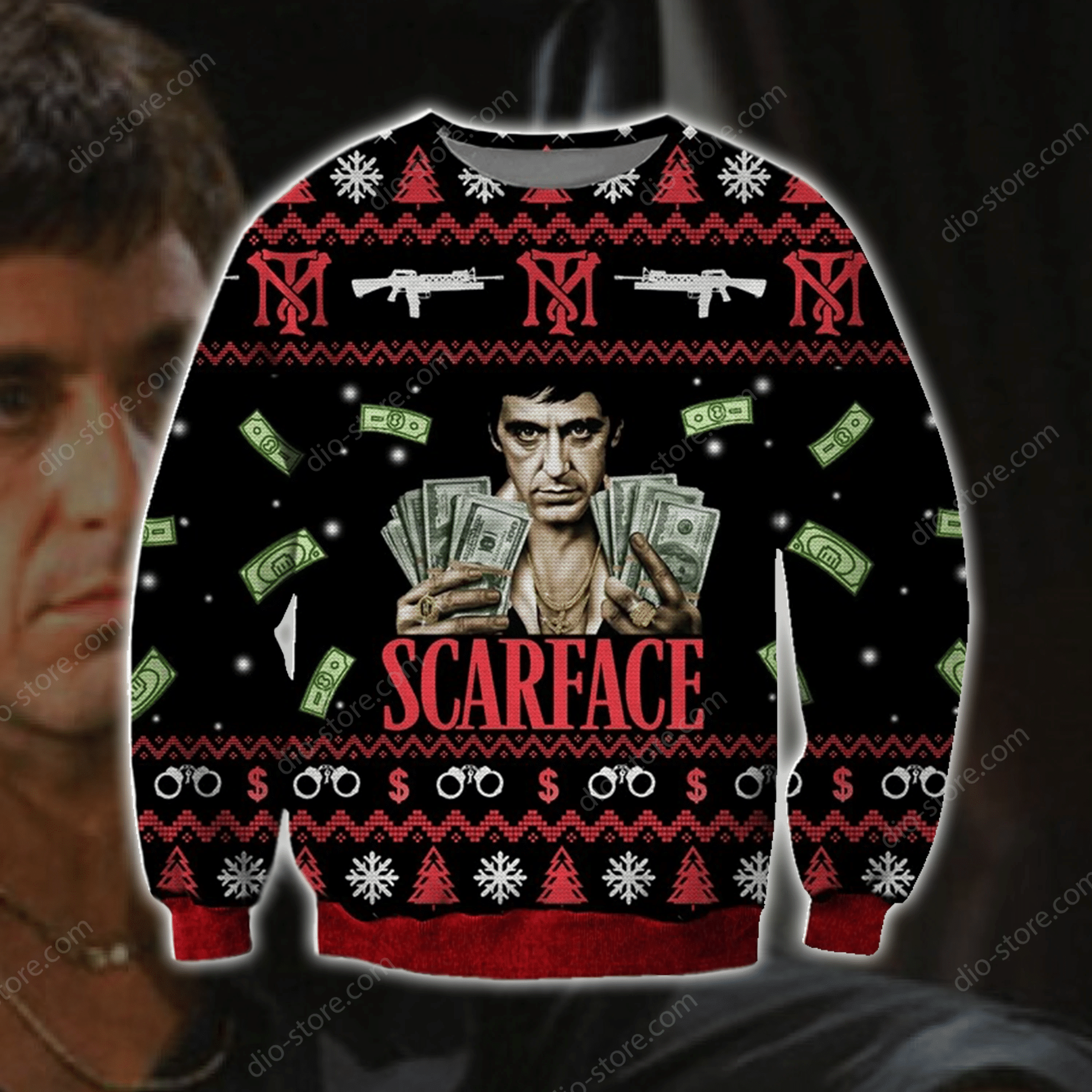 Scarface Knitting Pattern 3D Print Ugly Christmas Sweater Adult 3D Funny Matching for family