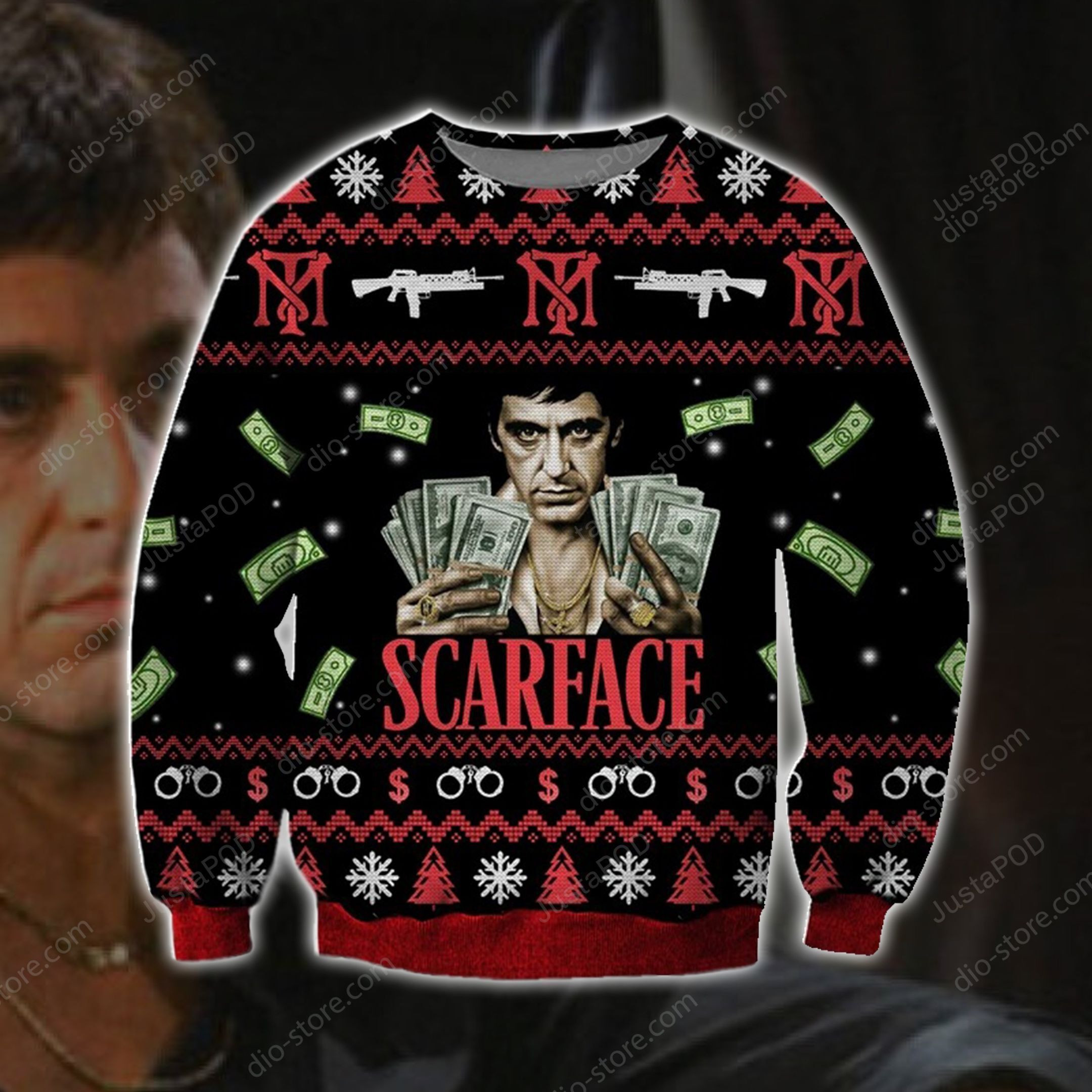 Scarface Knitting Pattern 3D Print Ugly Christmas Sweater Adult 3D Funny Matching for family