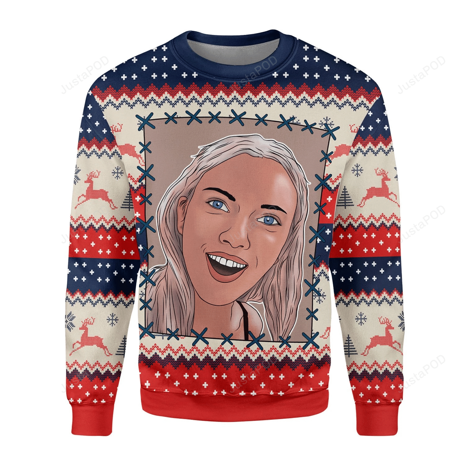Scarlett Johansson Surprised Meme Ugly Christmas Sweater Adult 3D Funny Matching for family - Image 2