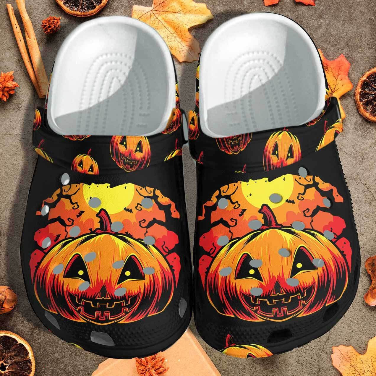 Scary Pumpkin Dark Night Custom Shoes Clogs - Halloween Outdoor Shoes Clogs Birthday Gift