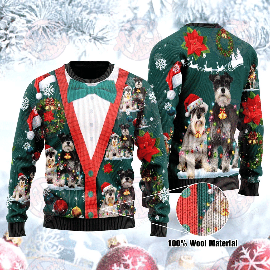 Schnauzer Ugly Christmas Sweater Adult 3D Funny Matching for family