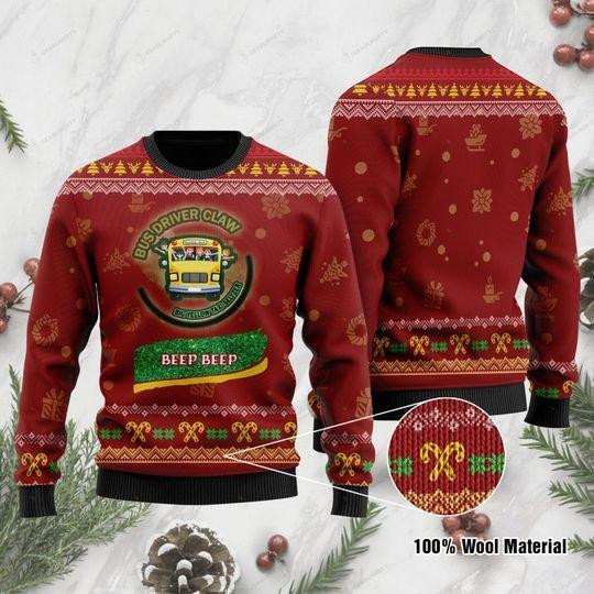 School Bus Driver Claw Ugly Christmas Sweater Adult 3D Funny Matching for family